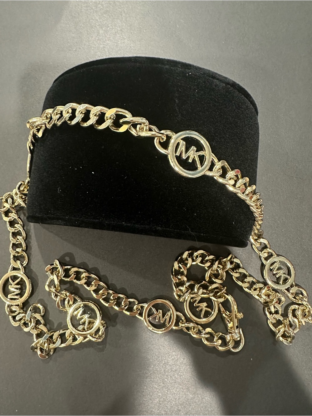 Michael Kors Gold Chain-Link Monogram MK Logo Belt 36in Long